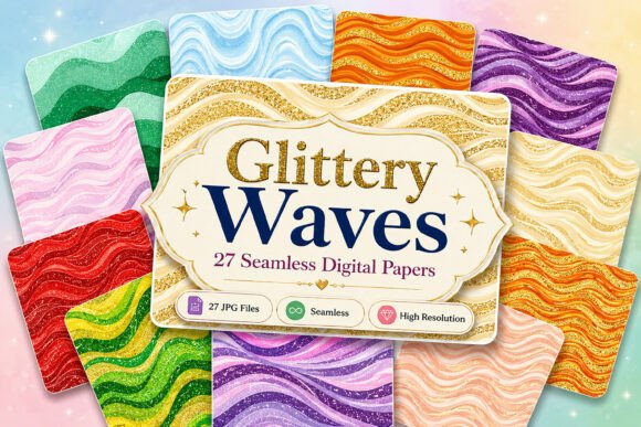 Download Glittery Waves Seamless Patterns - Seamless Collection