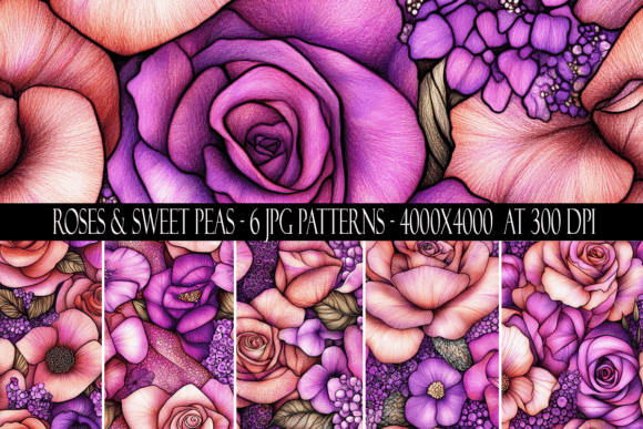Download Roses and Sweet Pea Seamless Patterns - Seamless Collection