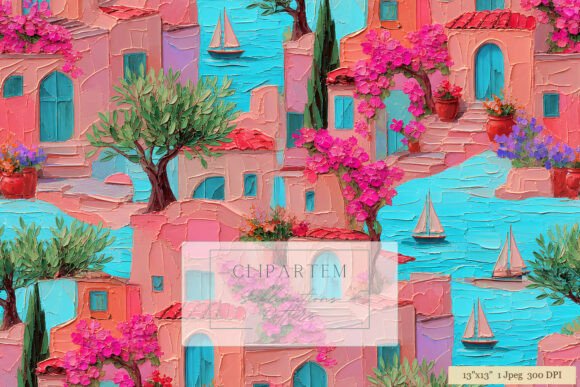 Download Mediterranean Village Seamless Pattern - Seamless Collection