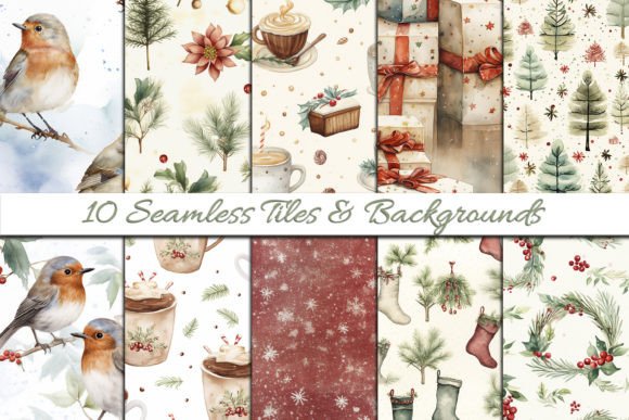 Download Vintage Christmas Seamless Watercolour - Seamless Collection